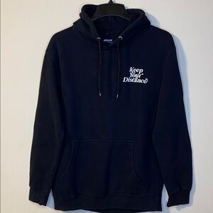 YR Black Hoodie with 'Keep Your Distance' Print Size M